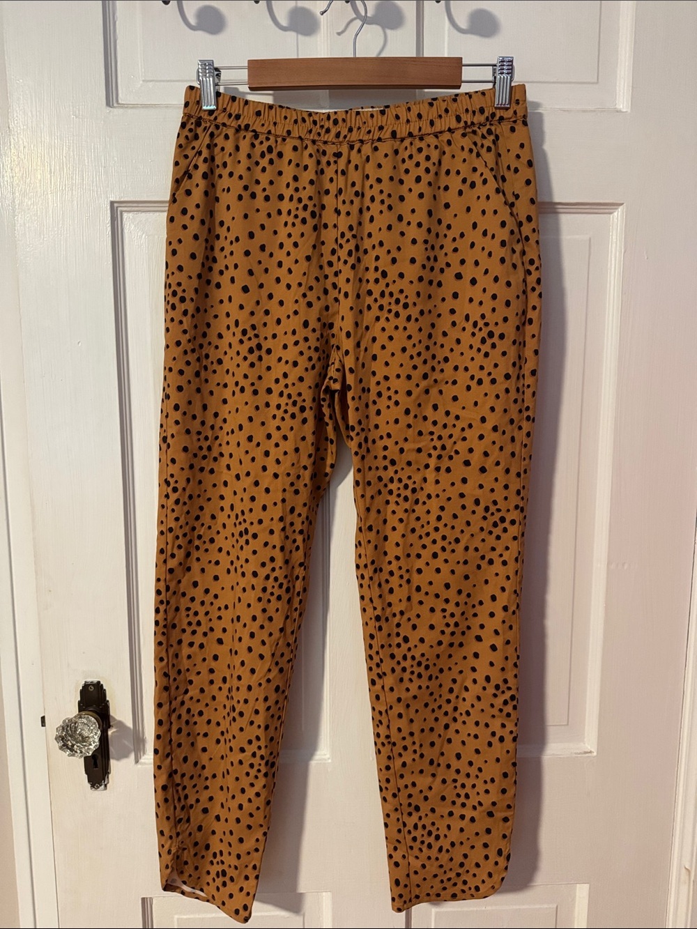 Marine Layer Mustard Yellow and Black Polka Dot Elastic Waist Pants Size Small